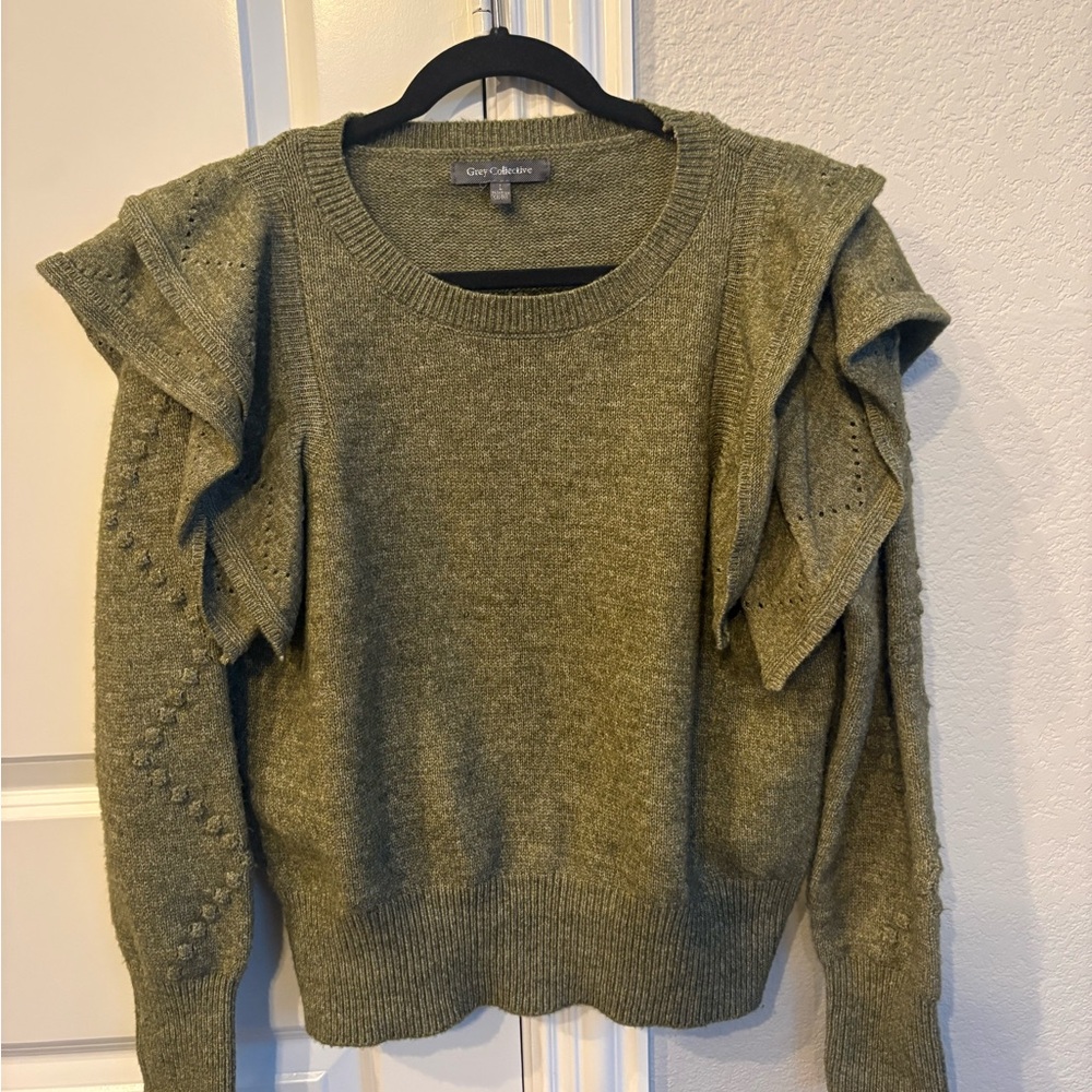 Stylish Olive Ruffle Sweater